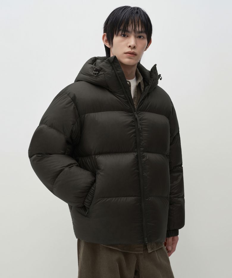 시어 립스탑 후디드 다운 재킷 [건메탈]