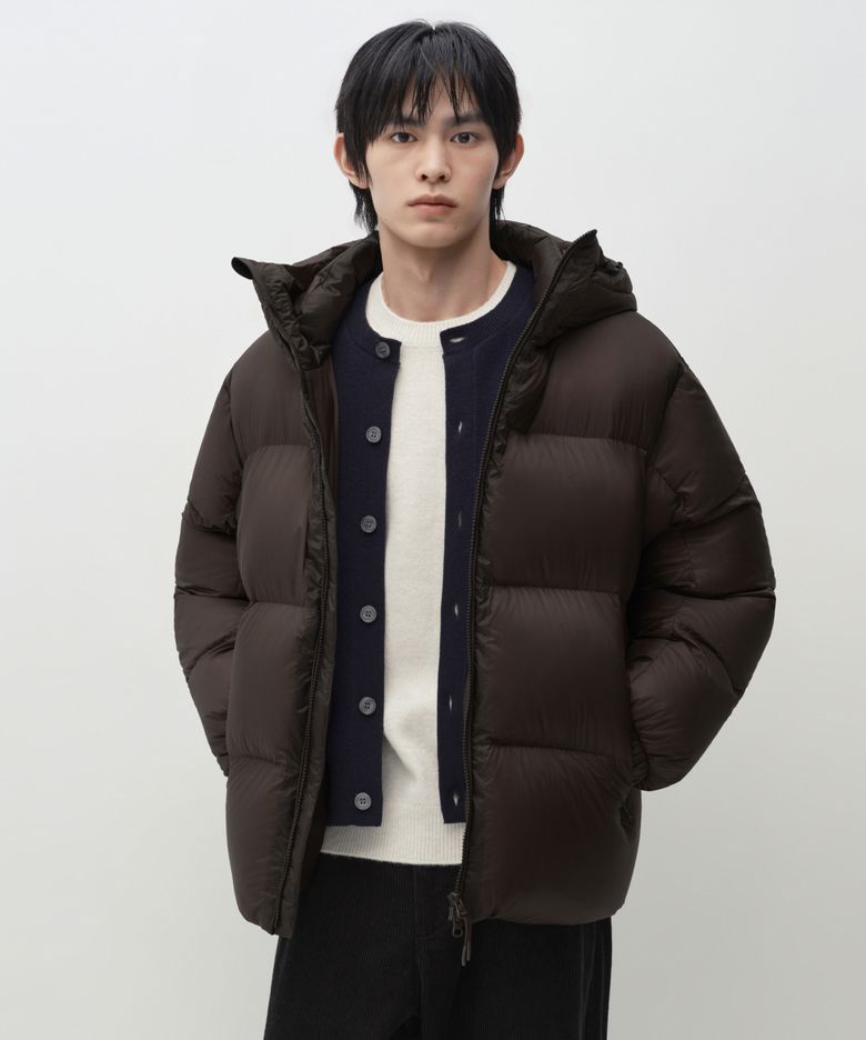 시어 립스탑 후디드 다운 재킷 [브라운]