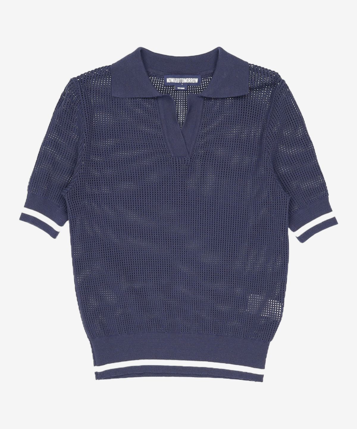 나우앤투모로우(NOWANDTOMORROW) 오픈카라 네트 반팔 니트 W OPEN COLLAR NET KNIT FREE