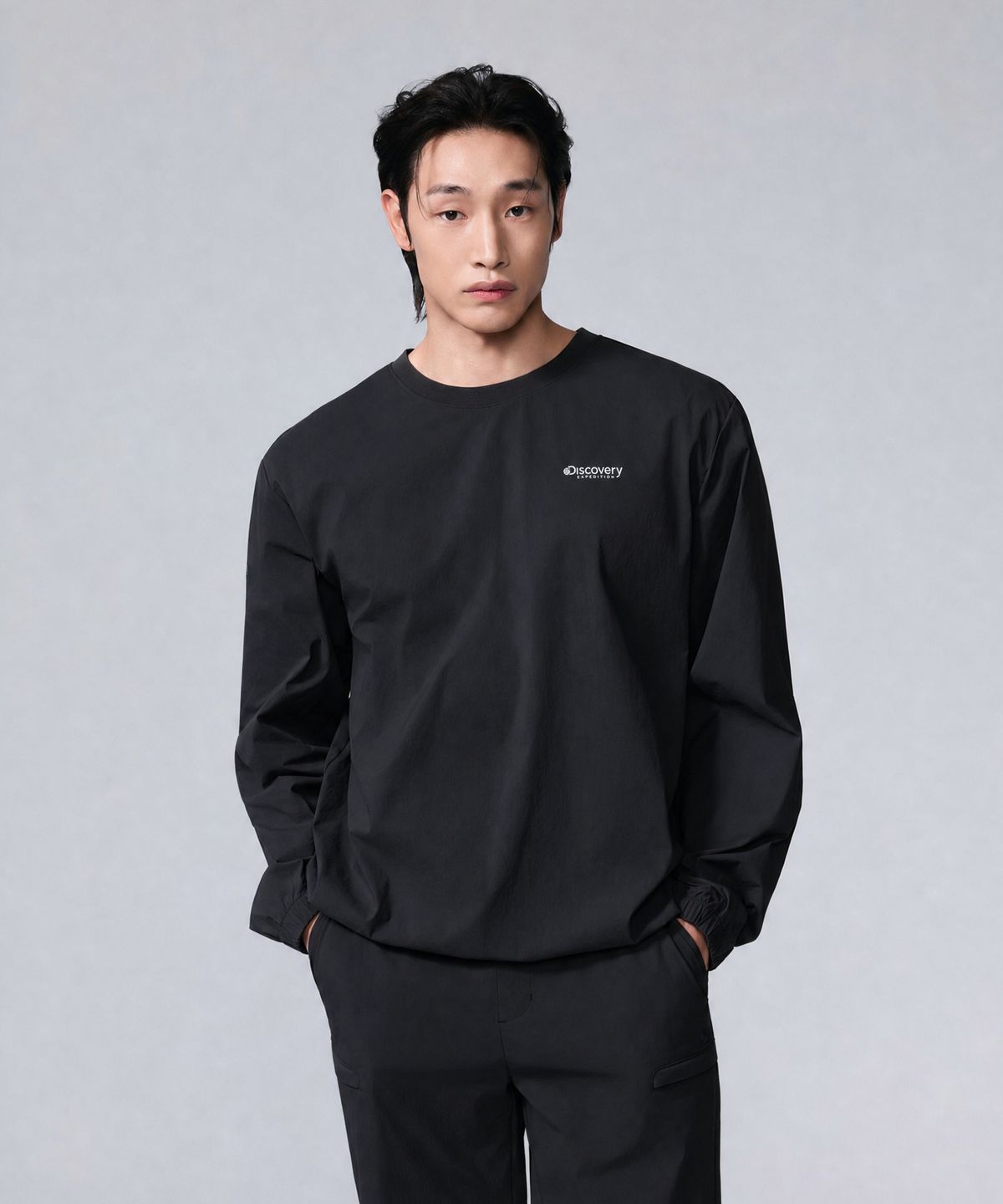 디스커버리 익스페디션(DISCOVERY EXPEDITION) 남성 우븐 맨투맨 (BLACK)