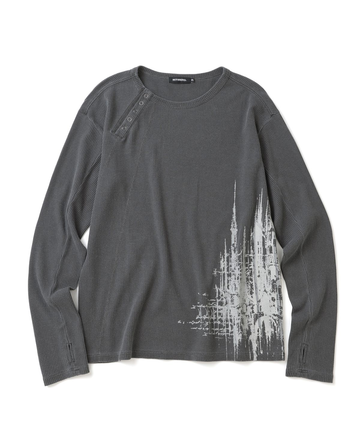 낫포너드(NOT4NERD) Diagonal Seam Waffle Henley Long Sleeve - Charcoal