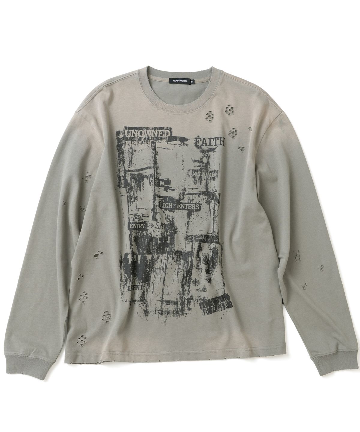낫포너드(NOT4NERD) Unknown Records Bleach Washed Long Sleeve - Light Grey