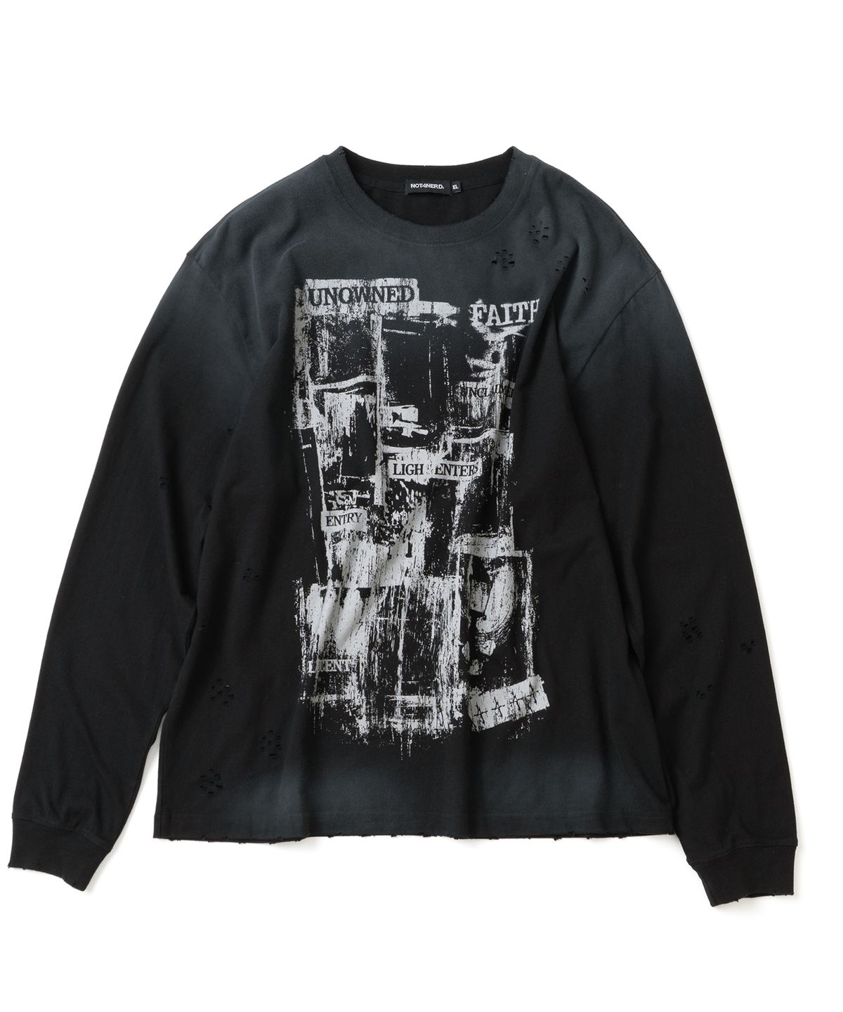 낫포너드(NOT4NERD) Unknown Records Bleach Washed Long Sleeve - Black