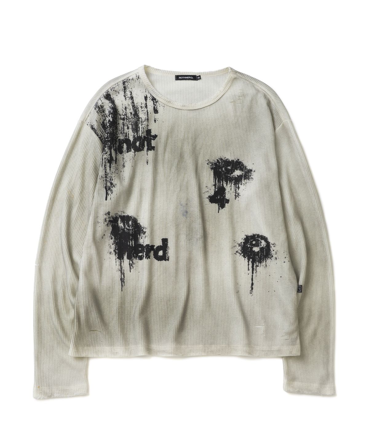 낫포너드(NOT4NERD) Eyes Dirty Washed Distressed Waffle Long Sleeve - Ivory