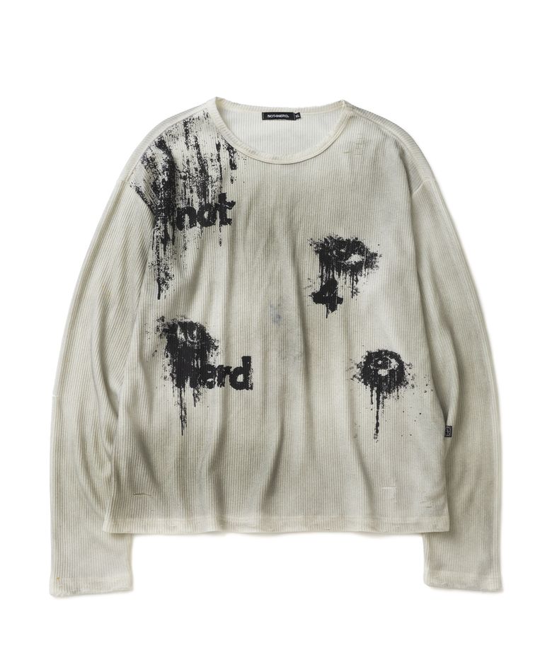 Eyes Dirty Washed Distressed Waffle Long Sleeve - Ivory