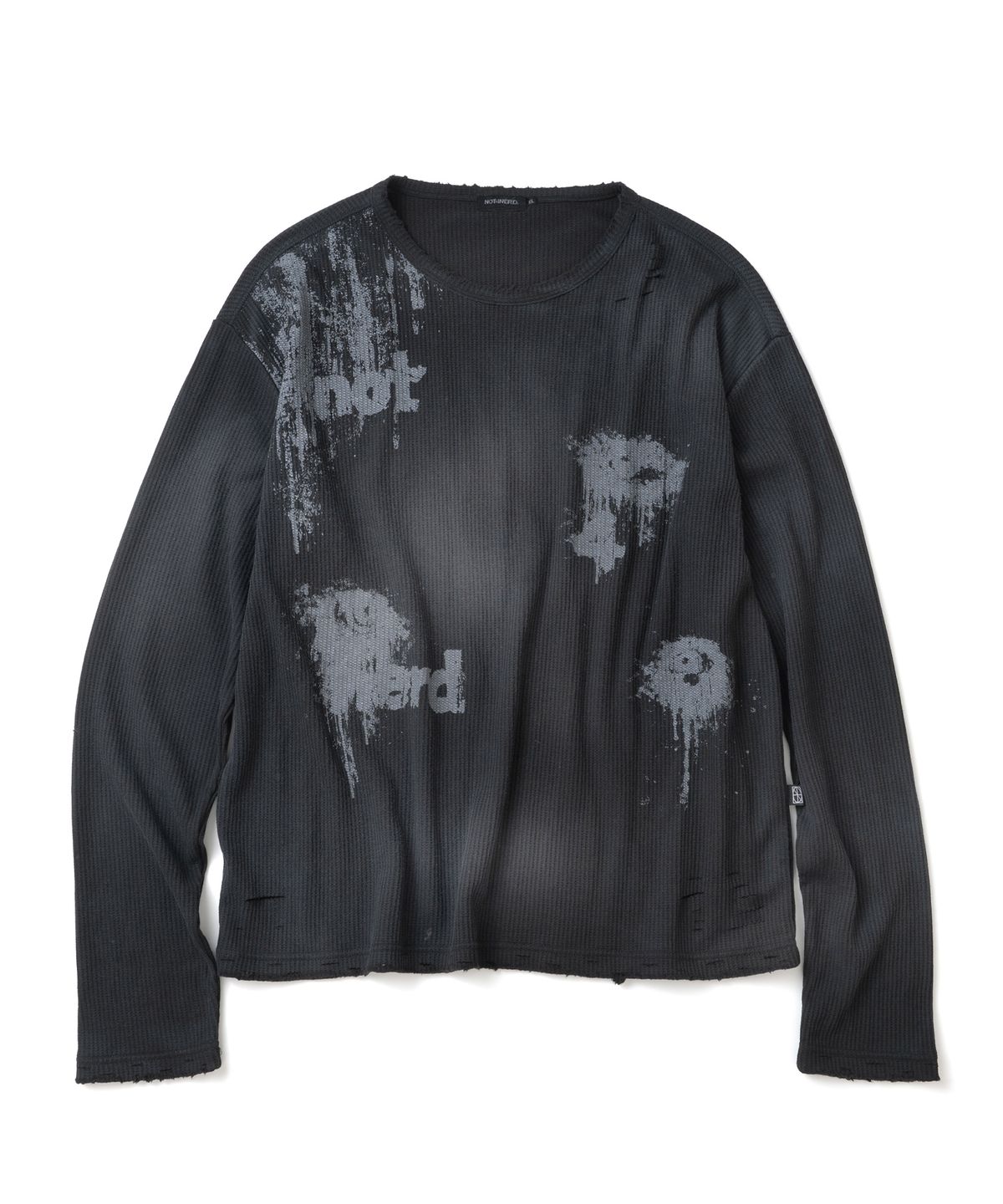 낫포너드(NOT4NERD) Eyes Dirty Washed Distressed Waffle Long Sleeve - Black