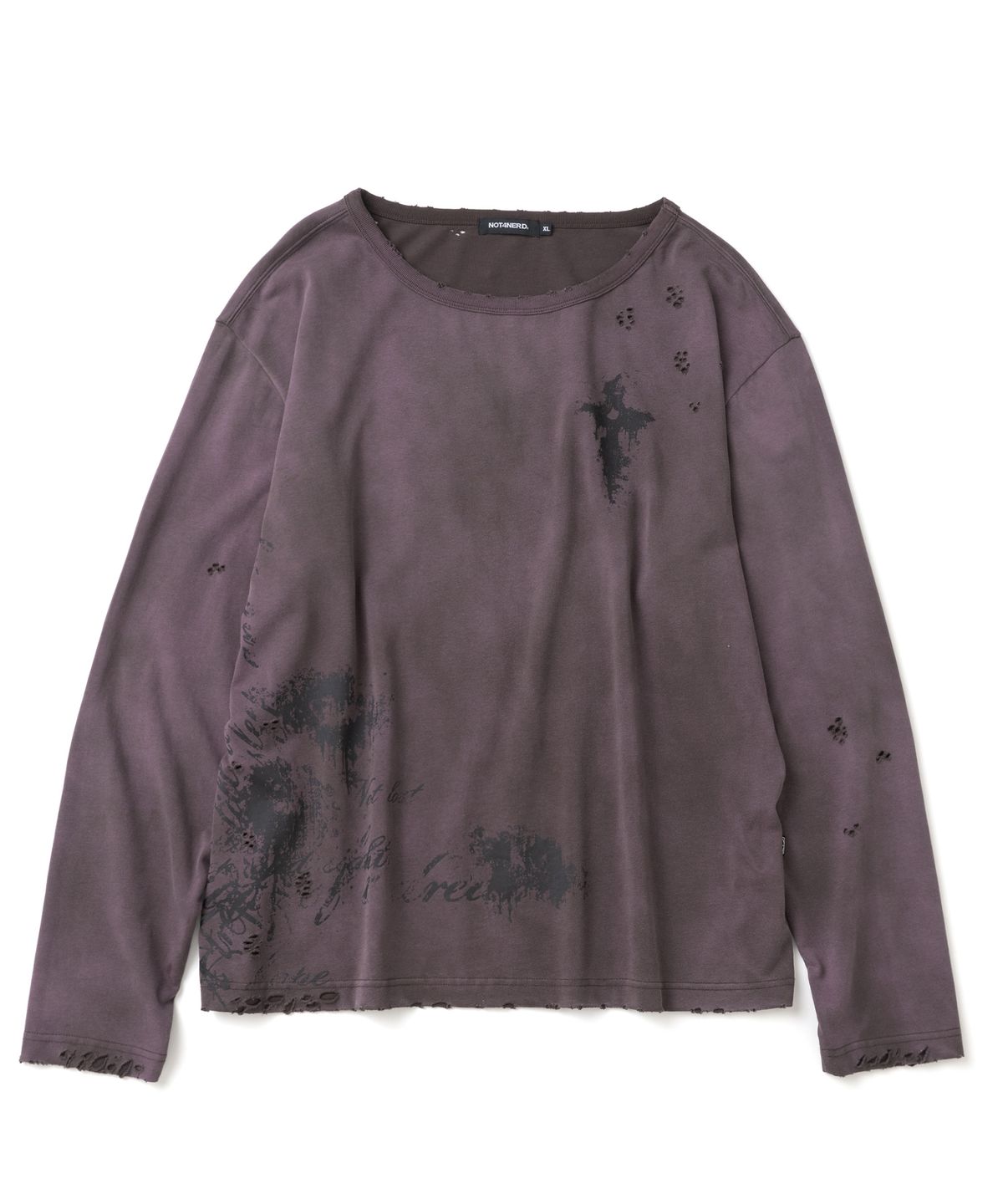 낫포너드(NOT4NERD) Raw Distressed Dirty Washed U-Neck Long Sleeve - Purple