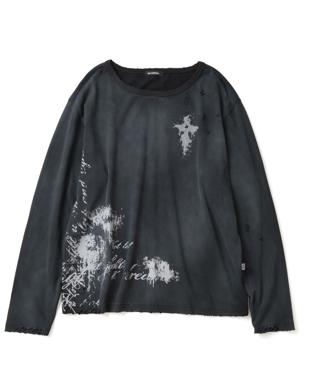 낫포너드(NOT4NERD) Raw Distressed Dirty Washed U-Neck Long Sleeve - Black