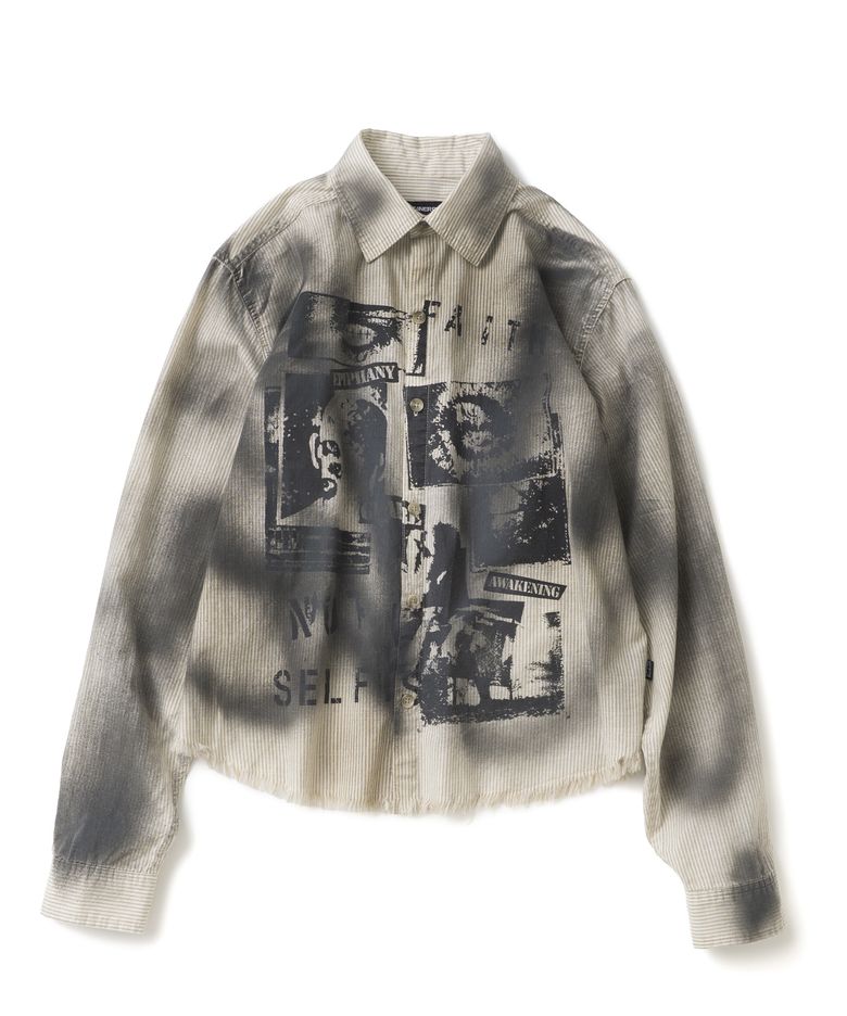 Shattered Echo Dirty Washed Stripe Shirt - Beige