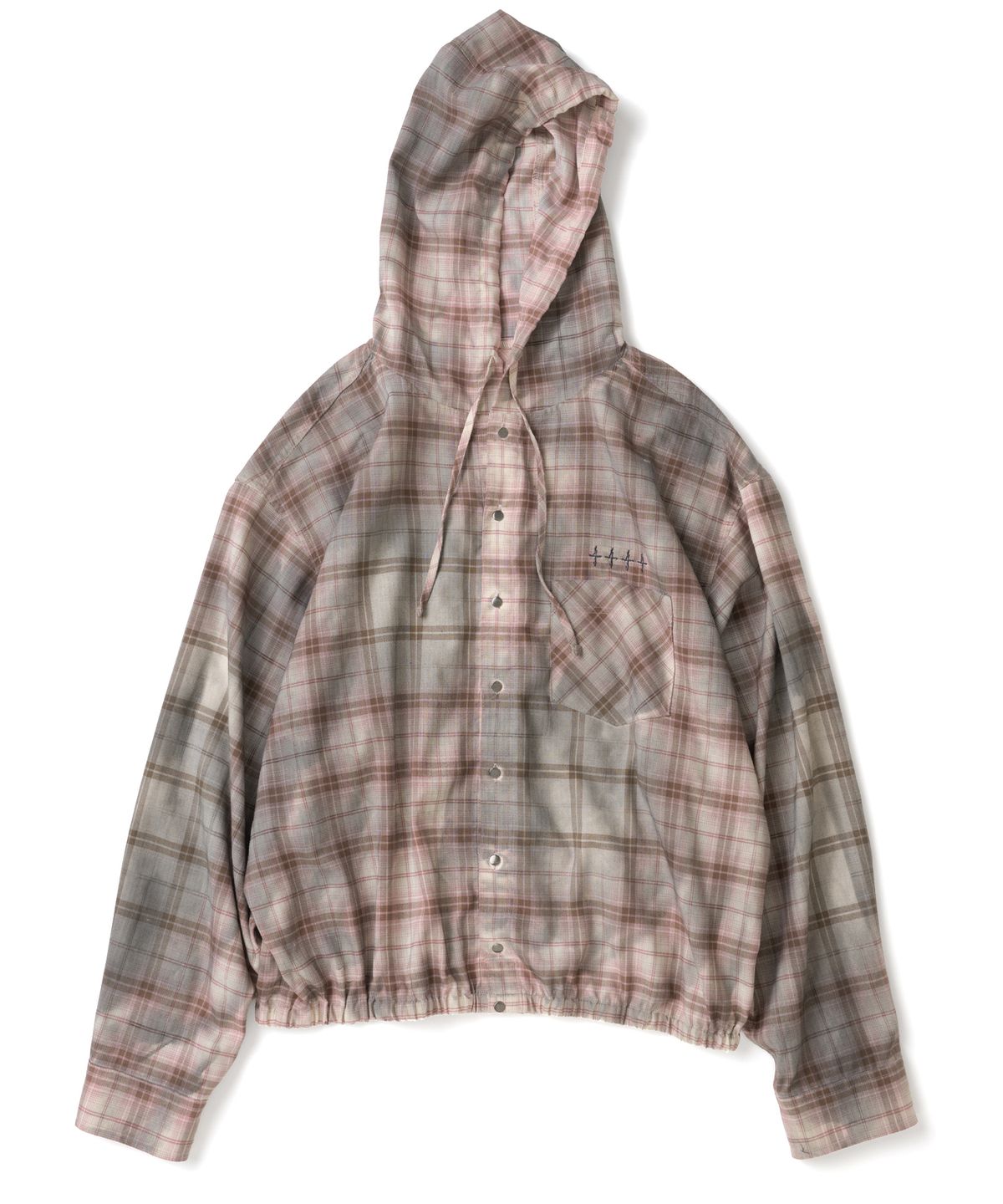 낫포너드(NOT4NERD) Dirty Washed Distressed Check Hood Shirt - Pink