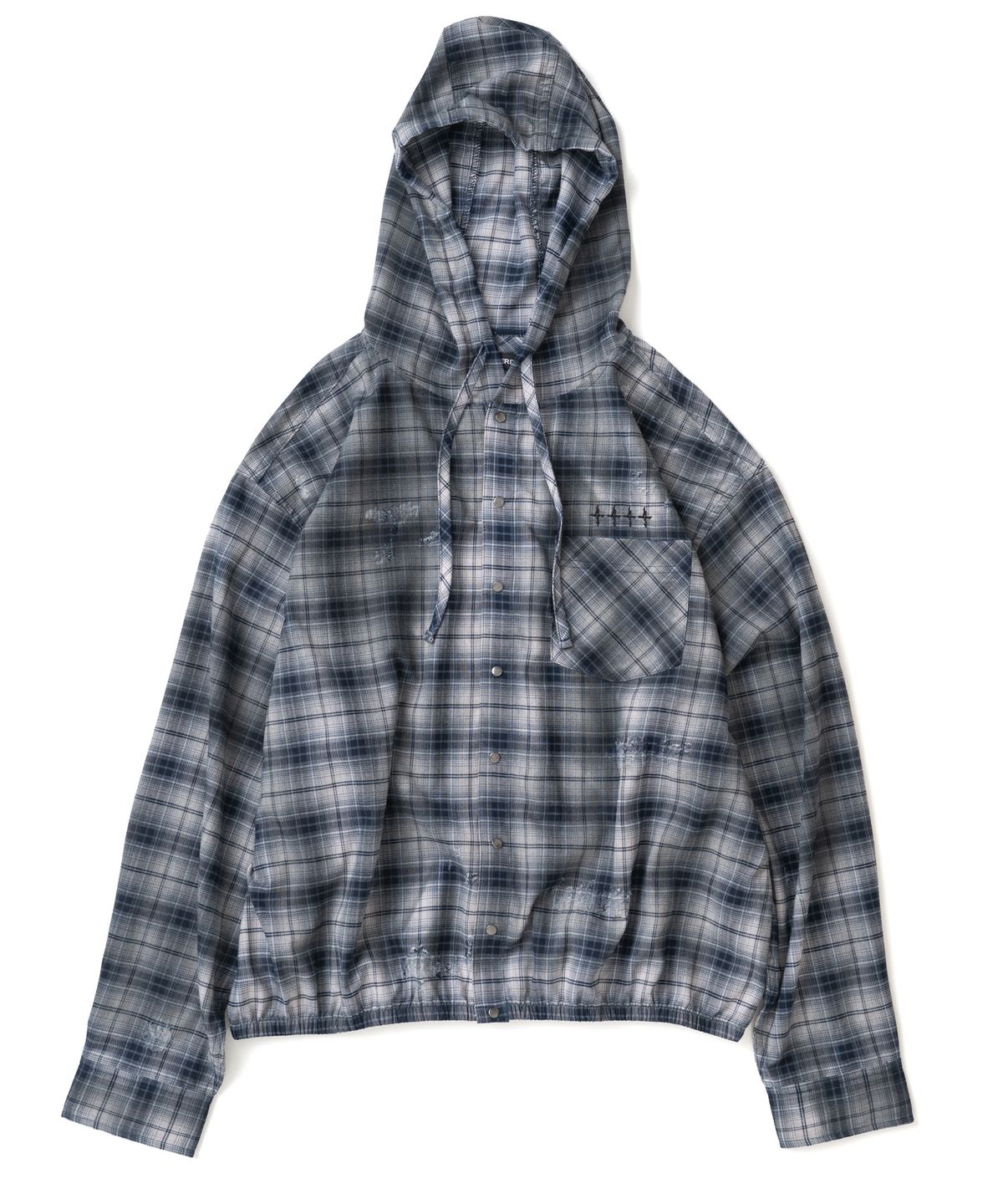 낫포너드(NOT4NERD) Dirty Washed Distressed Check Hood Shirt - Navy