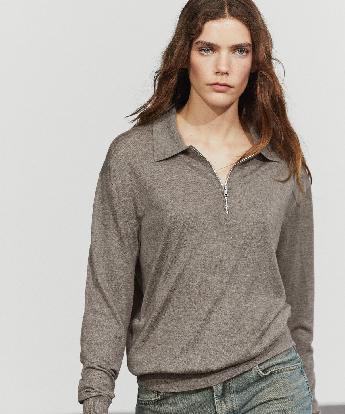 마시모두띠(MASSIMO DUTTI) 울 블렌드 하프 집업 니트 스웨터