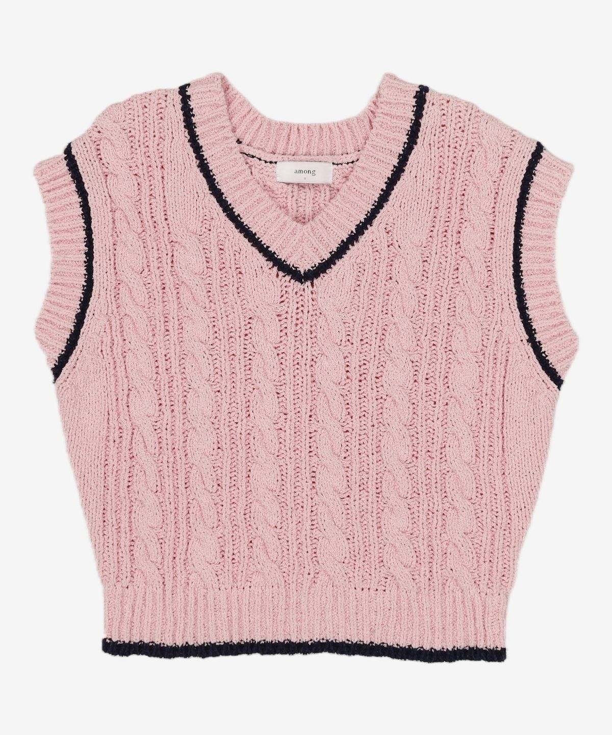 어몽(AMONG) A V-NECK CABLE KNIT VEST_PINK S