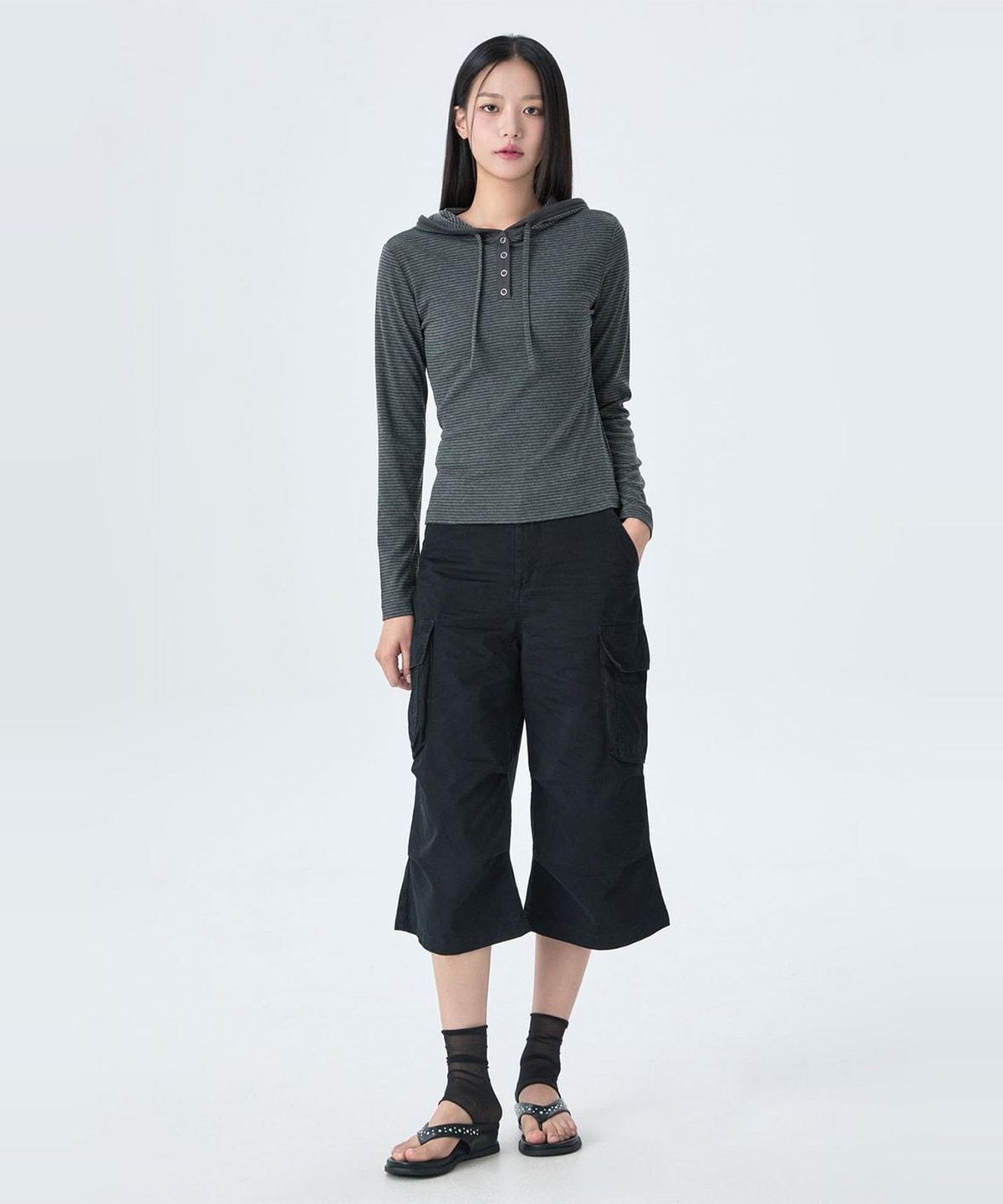 미쏘(MIXXO) 스트라이프 후드 티셔츠_MIWLWG924A