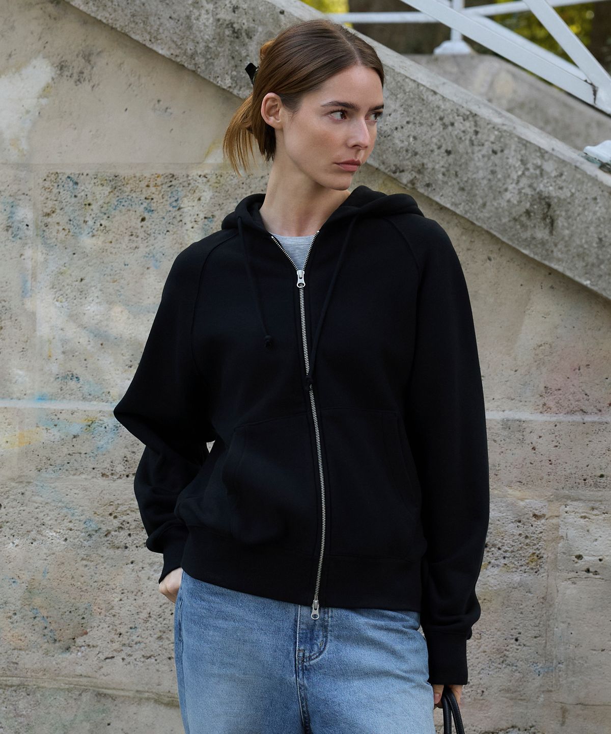 오베르(AUBER) Oversized Sweat Jacket - Black