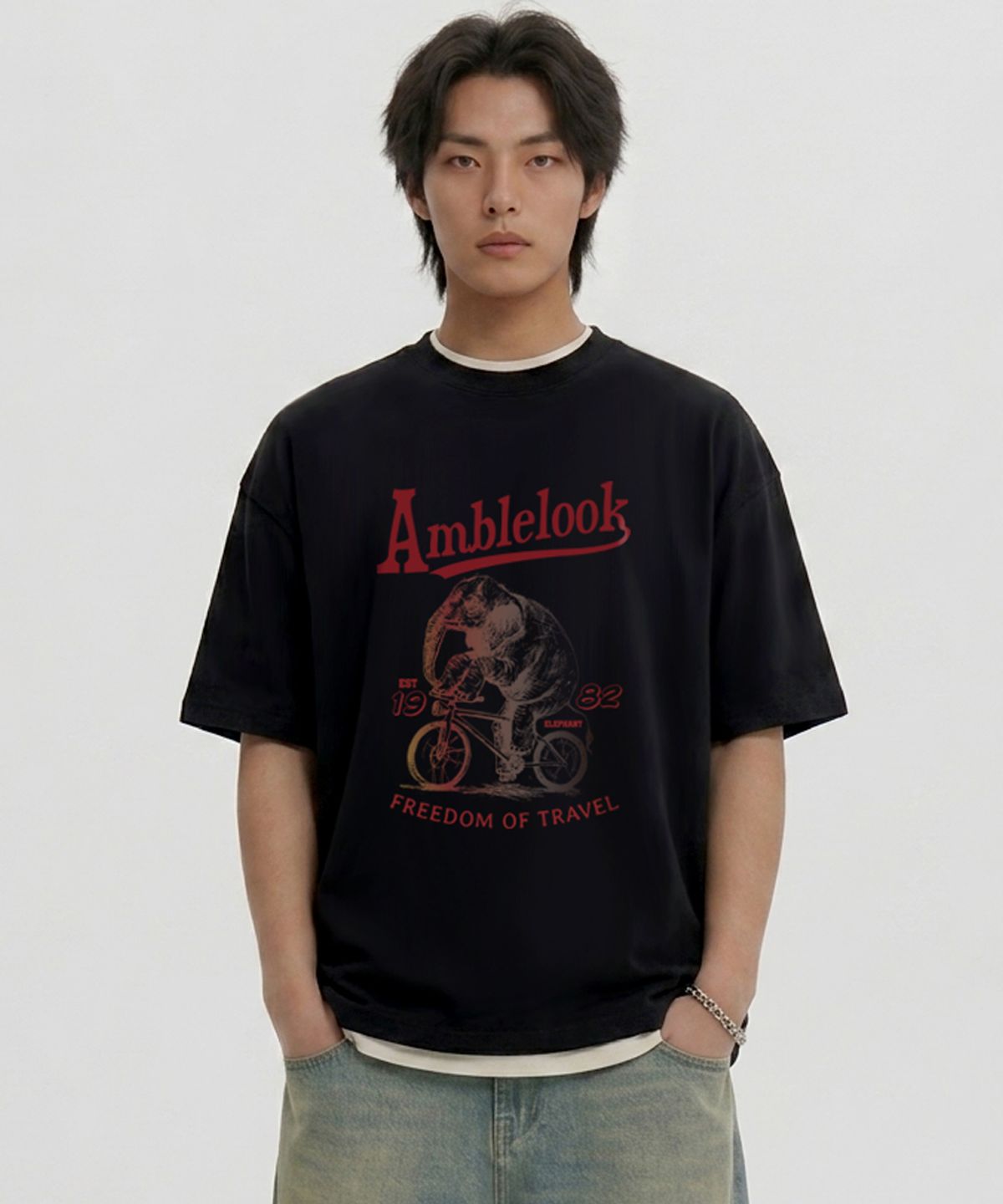 엠블룩(AMBLELOOK) 프리미엄 면스판 반팔티셔츠 ELEPHANT (4color)