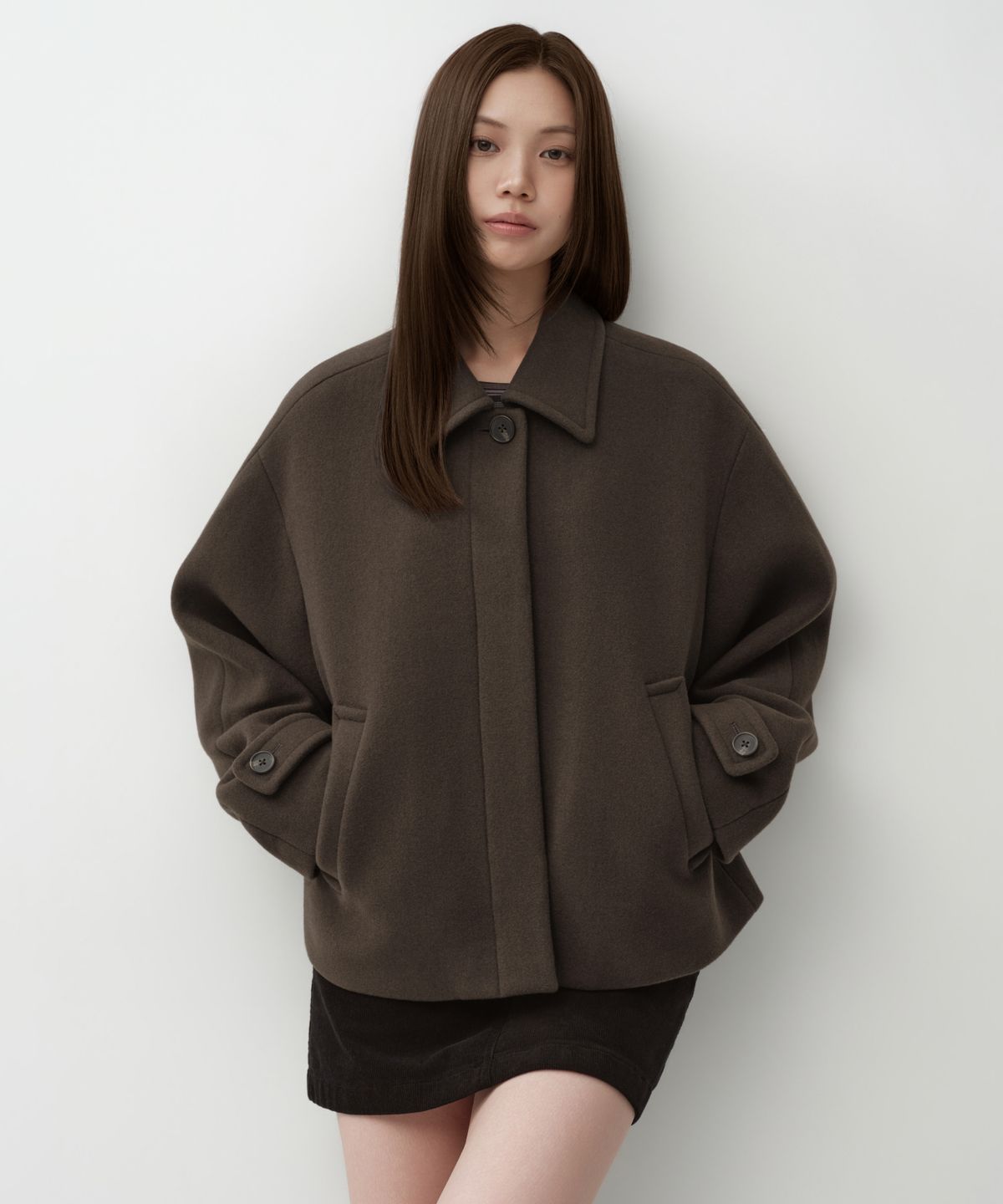 무신사 스탠다드 우먼(MUSINSA STANDARD WOMAN) 우먼즈 캐시미어 블렌드 쇼트 맥 코트 [브라운]