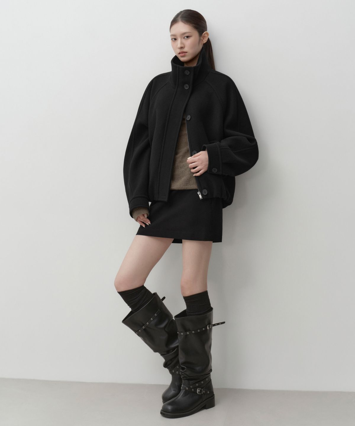 무신사 스탠다드 우먼(MUSINSA STANDARD WOMAN) 우먼즈 울 블렌드 하이넥 블루종 재킷 [블랙]