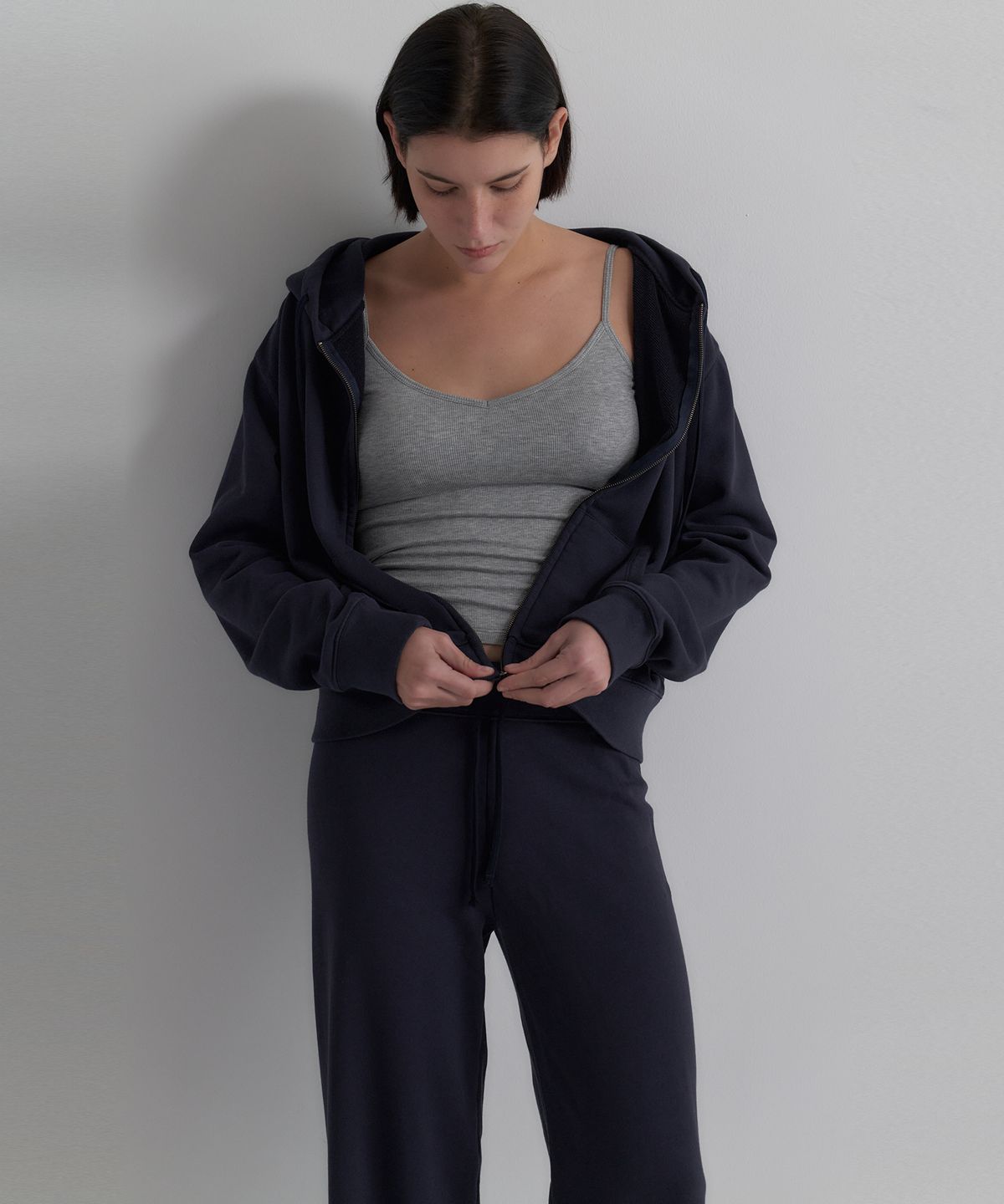 오베르(AUBER) Soft Washed Zip Hoodie - Navy