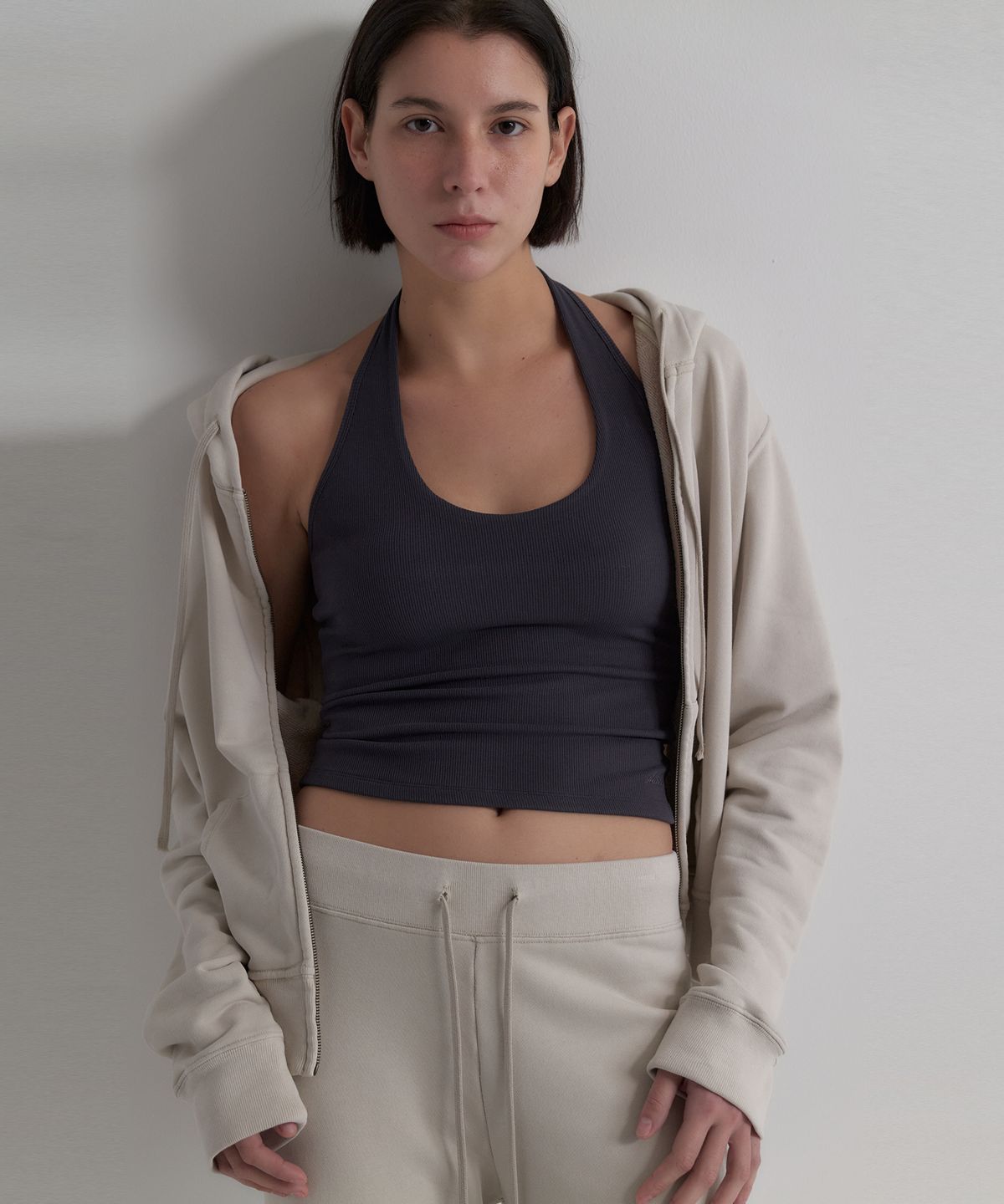 오베르(AUBER) Soft Washed Zip Hoodie - Beige