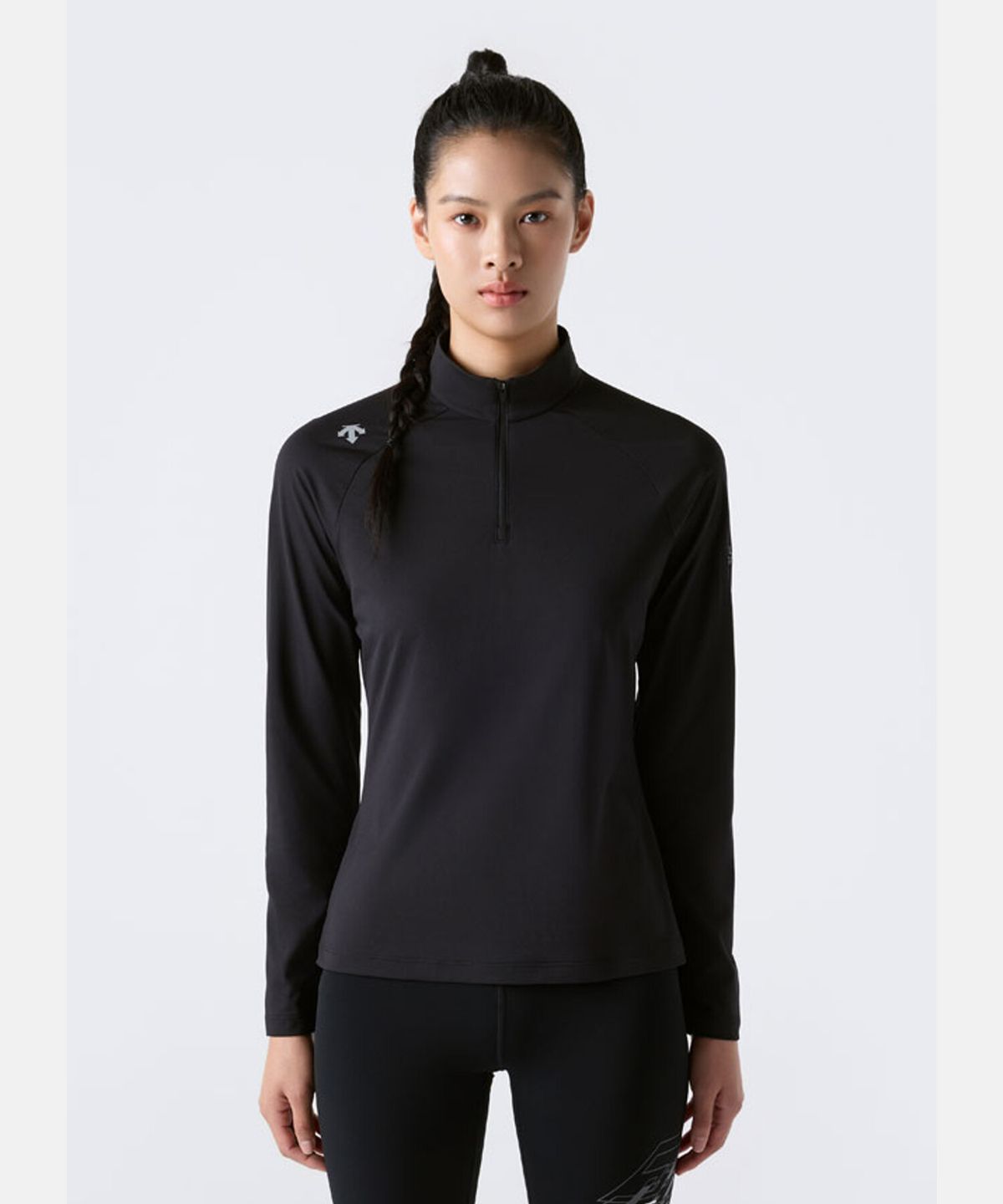 데상트(DESCENTE) 퀵드라이 흡습속건 하프집 긴팔 티셔츠 블랙 SR323RTL72