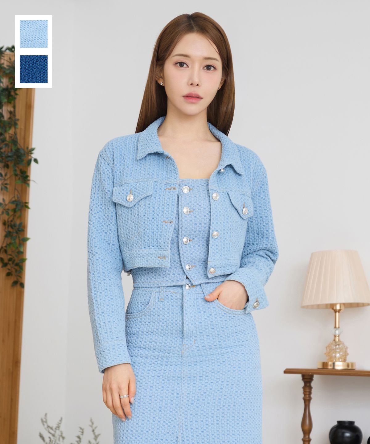 살롱드서울(SALON DE SEOUL) 세니아 자카드 데님 자켓 [light blue/deep blue]