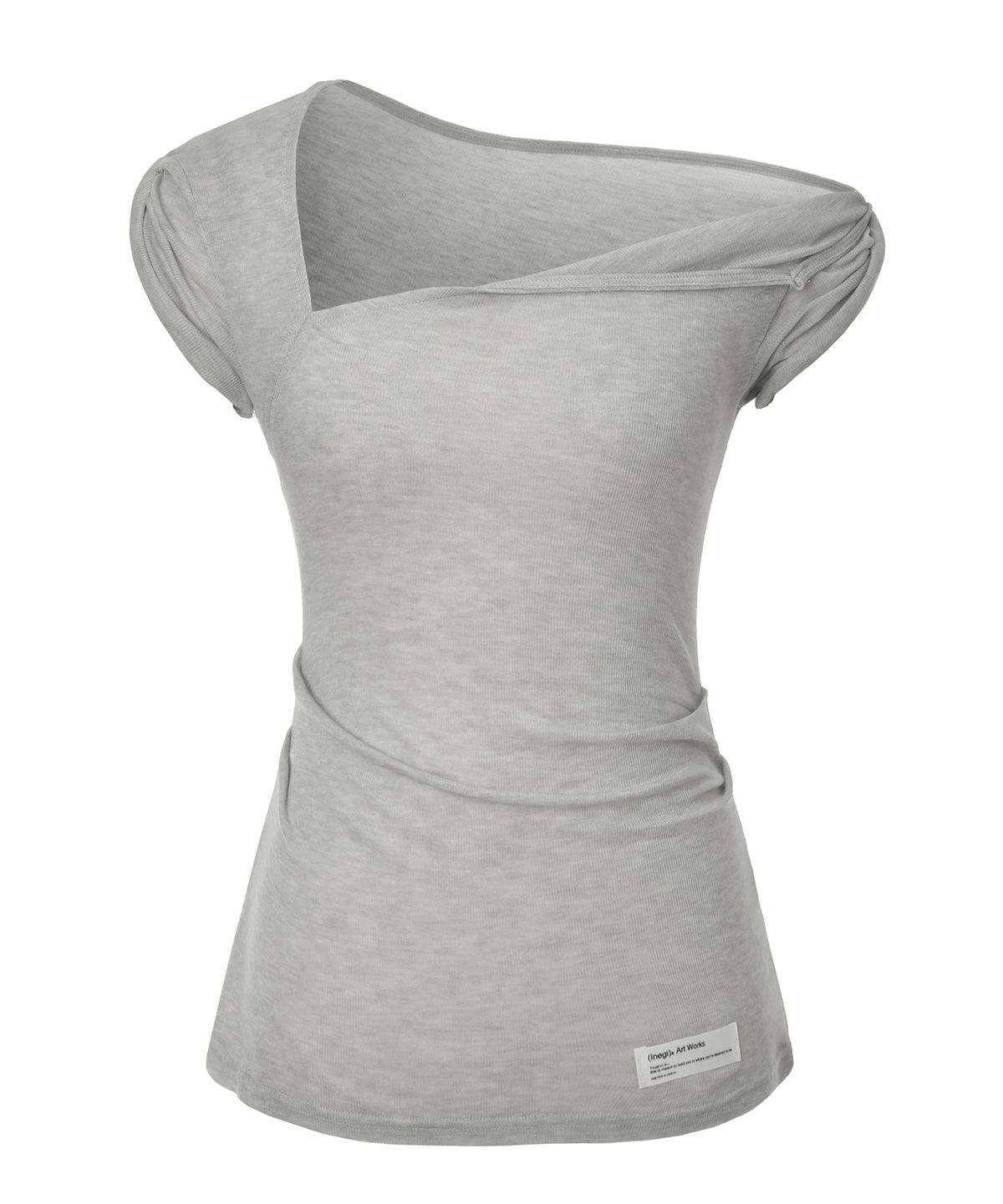 이네기(INEGI) Flip Sheer One Shoulder Top (light grey)