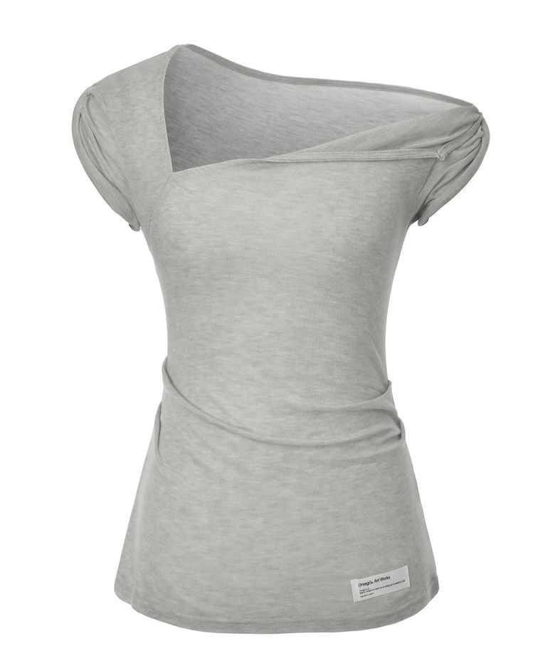 Flip Sheer One Shoulder Top (light grey)
