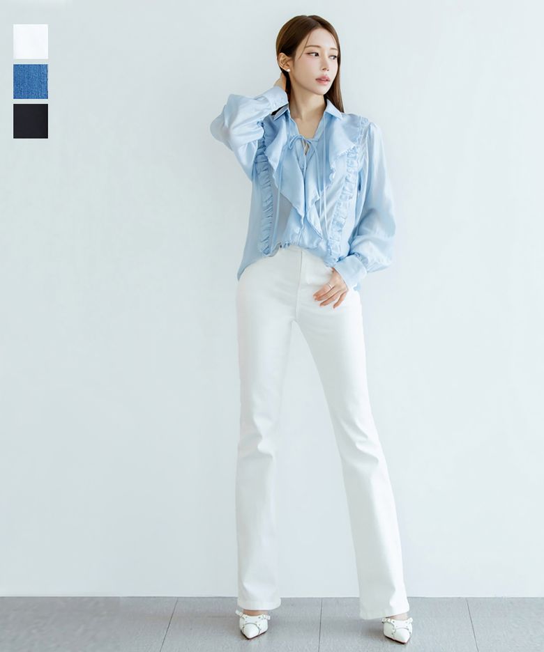 세미 부츠컷 데님 팬츠 [ White/Blue/Black ]