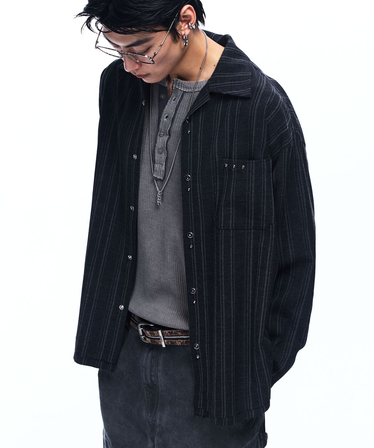알에스에스씨(RSSC) WESTERN SNAP STRIPE SHIRT - BLACK