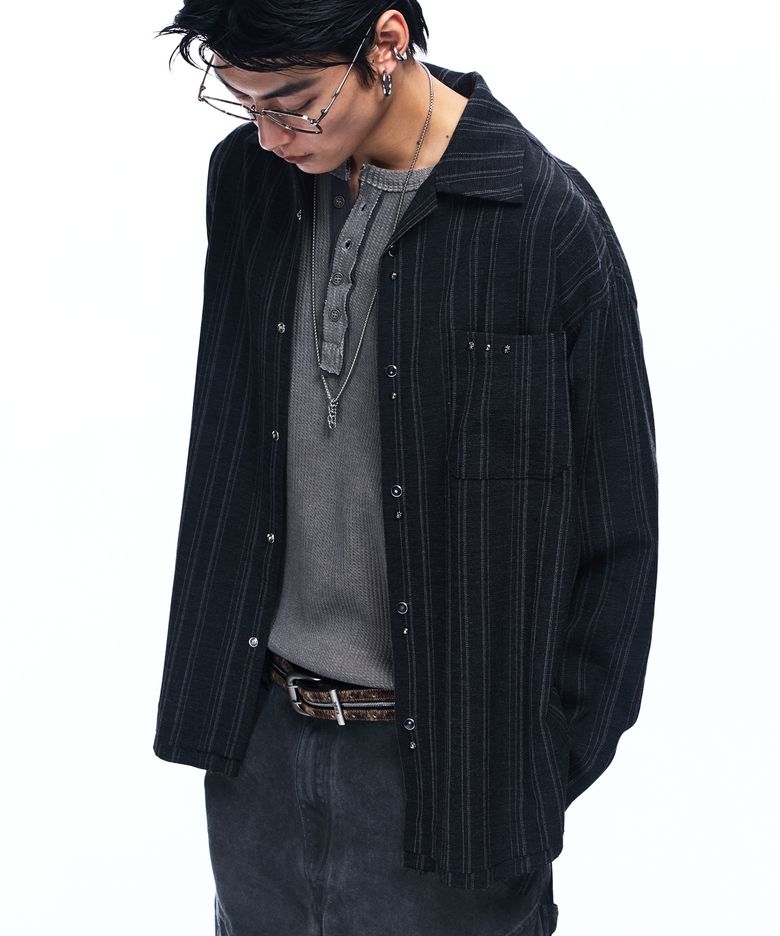 WESTERN SNAP STRIPE SHIRT - BLACK