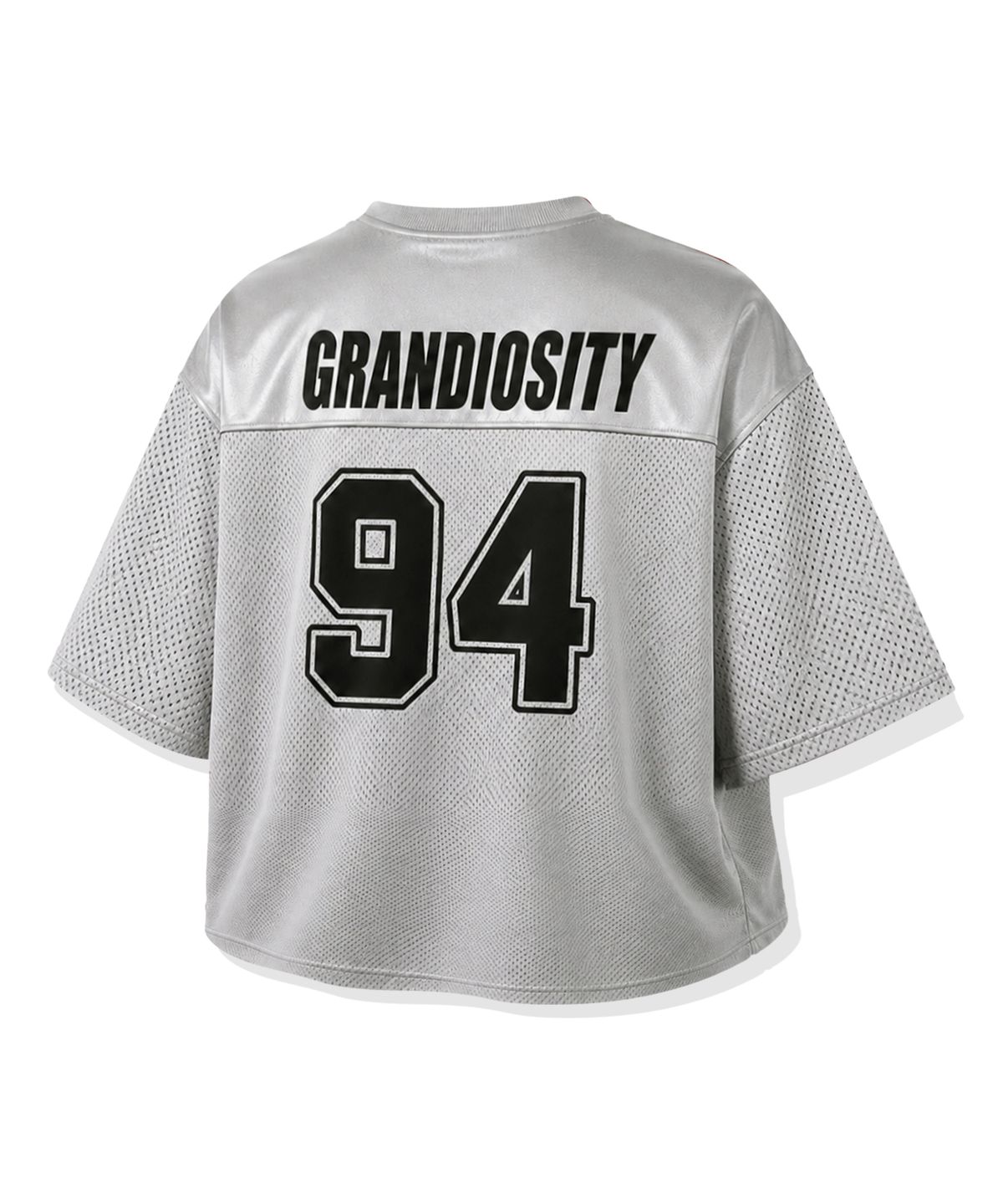 그랜디오시티(GRANDIOSITY) 우먼 글로시 메쉬 크롭핏 럭비 져지 (실버)