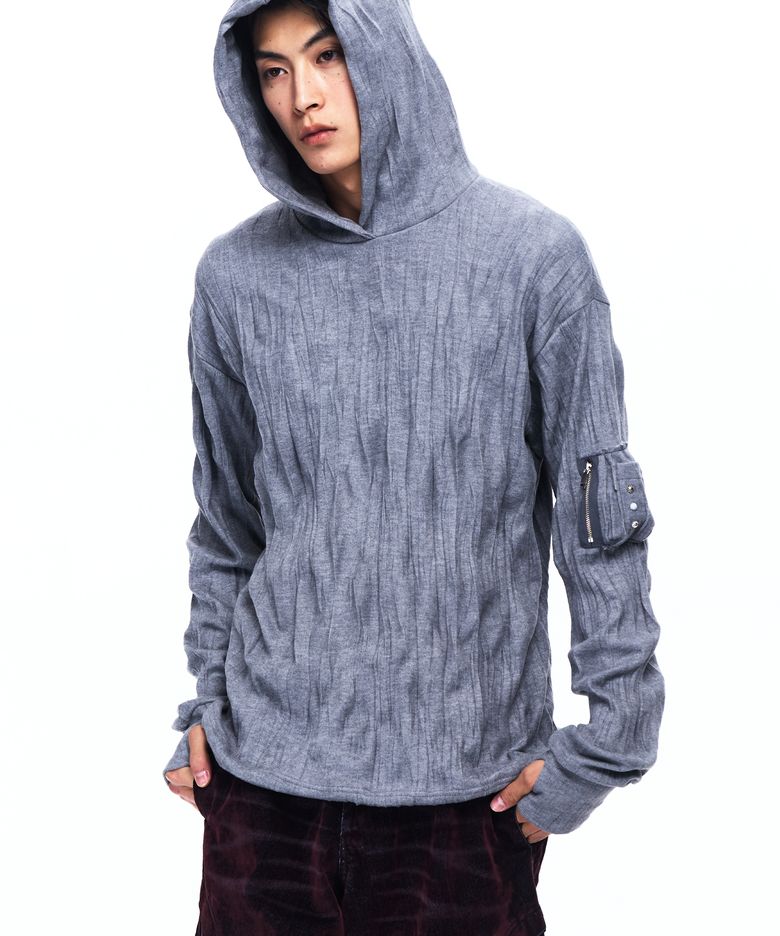 CRINKLE HOODIE LONG SLEEVE - GRAY