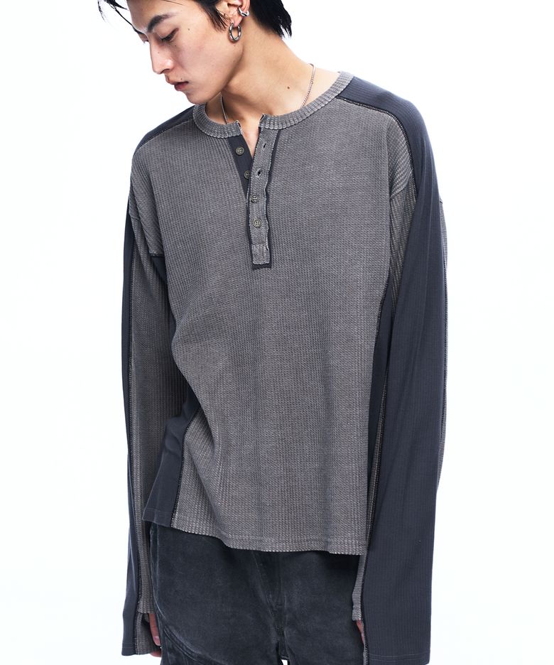 CUTLINE WAFFLE HENLEY LONG SLEEVE - ASH GRAY