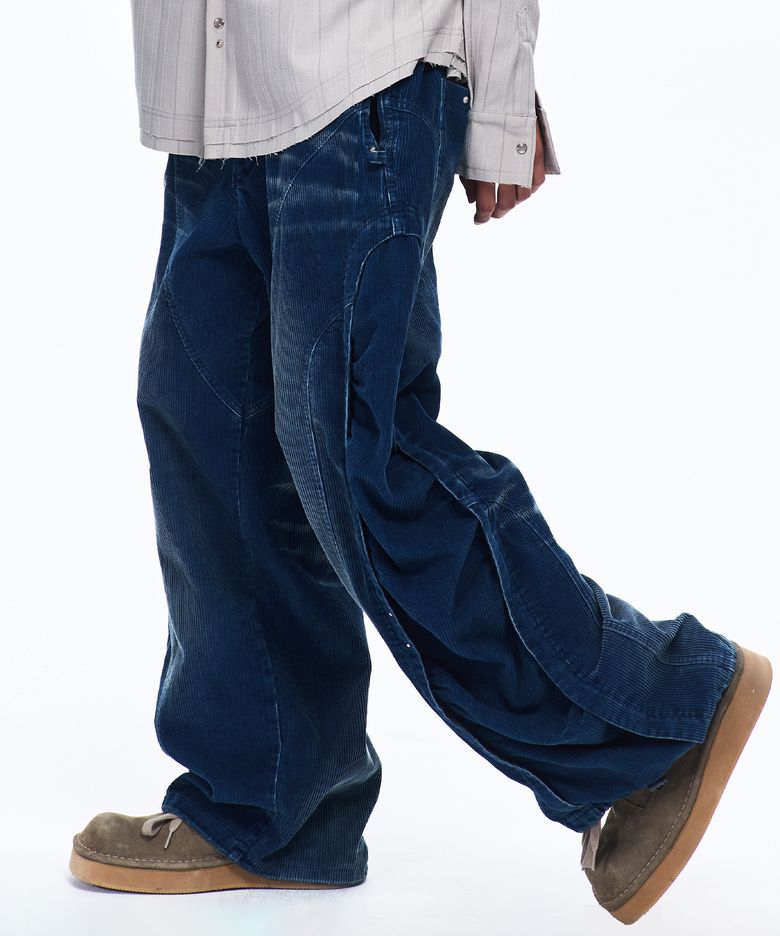 INCISION WASHED CORDUROY PANTS - BLUE