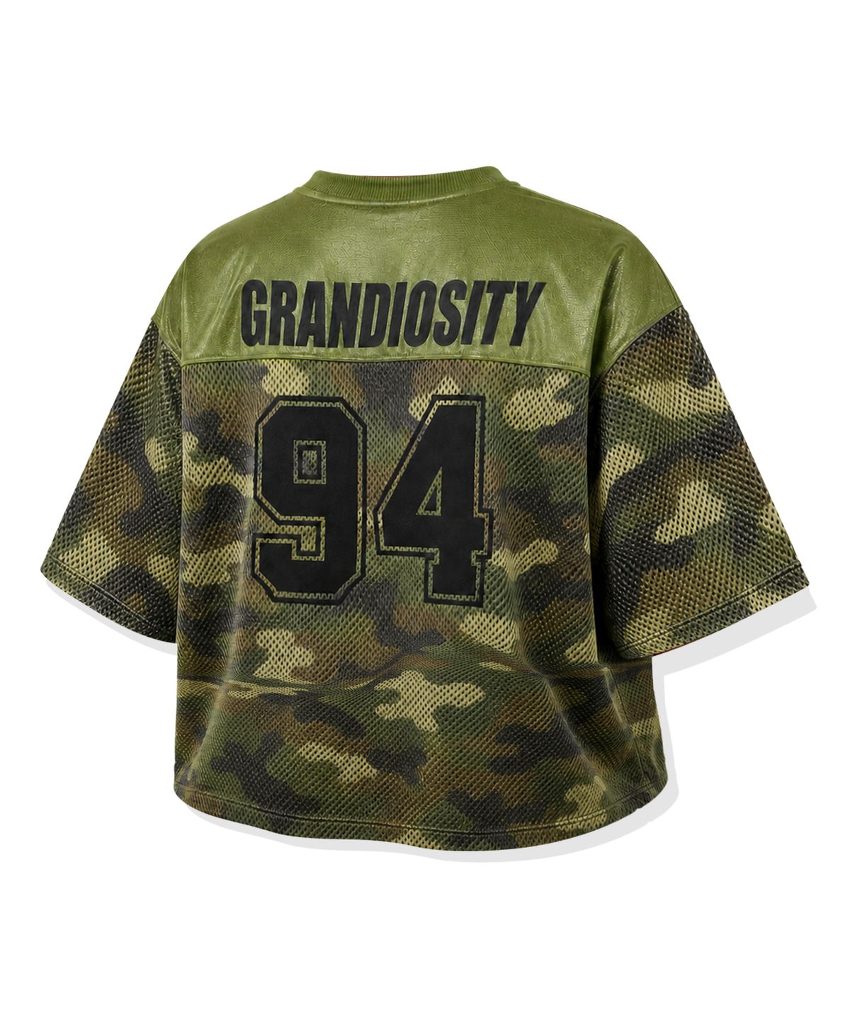 그랜디오시티(GRANDIOSITY) 우먼 글로시 메쉬 크롭핏 럭비 져지 (카모)