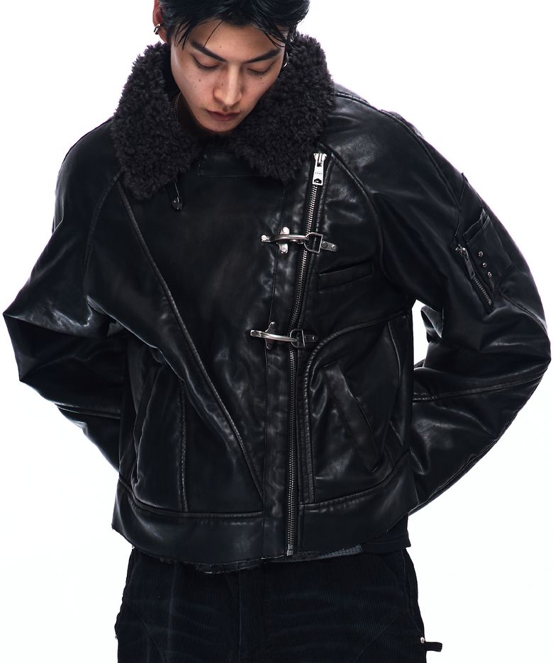 WASHED LEATHER MUSTANG JACKET - BLACK