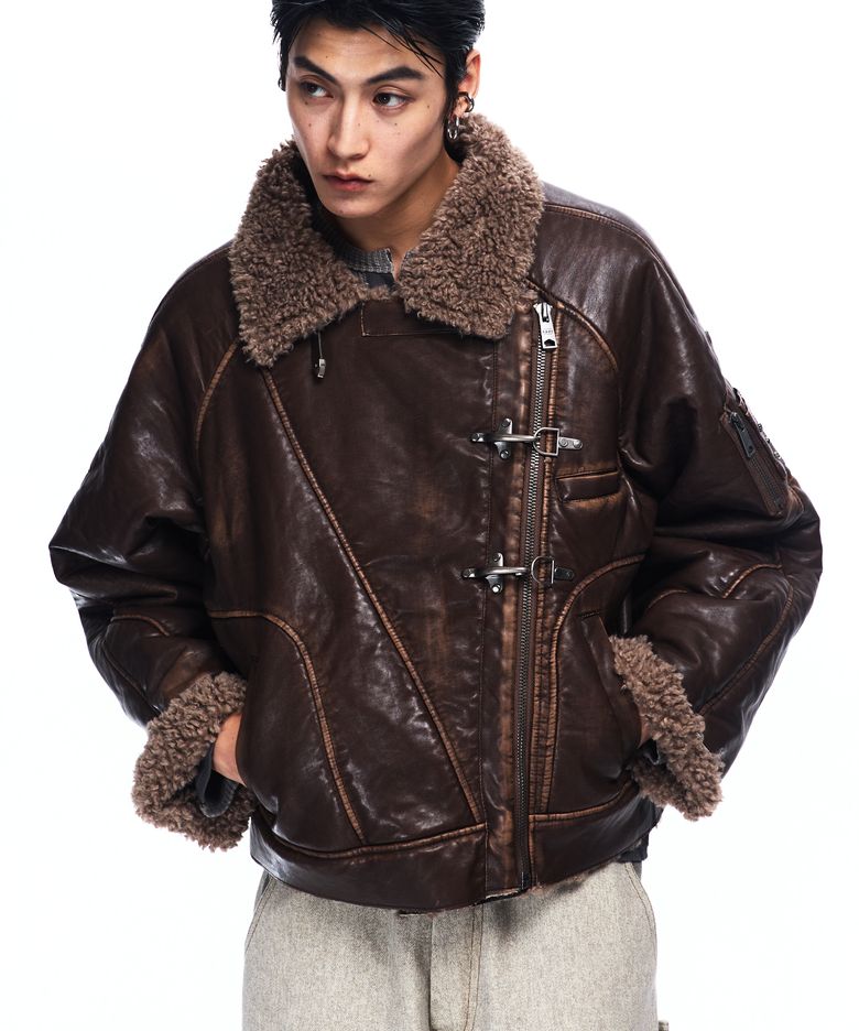 WASHED LEATHER MUSTANG JACKET - BROWN
