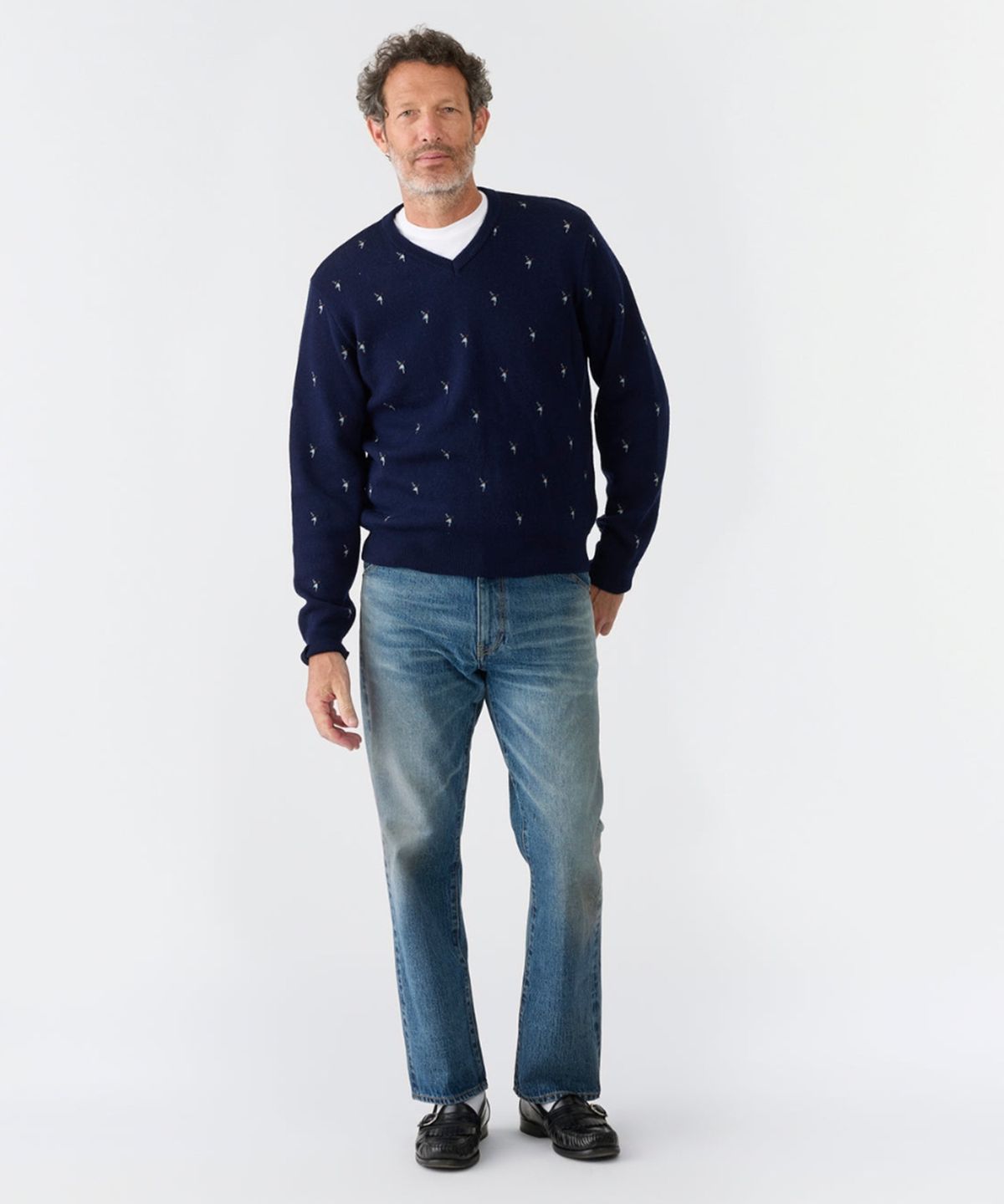 노아(NOAH) (U) 매리노 덕 스웨터 네이비 덕 MERINO JACQUARD DUCK V-NECK SWEATER NAVY DUCK