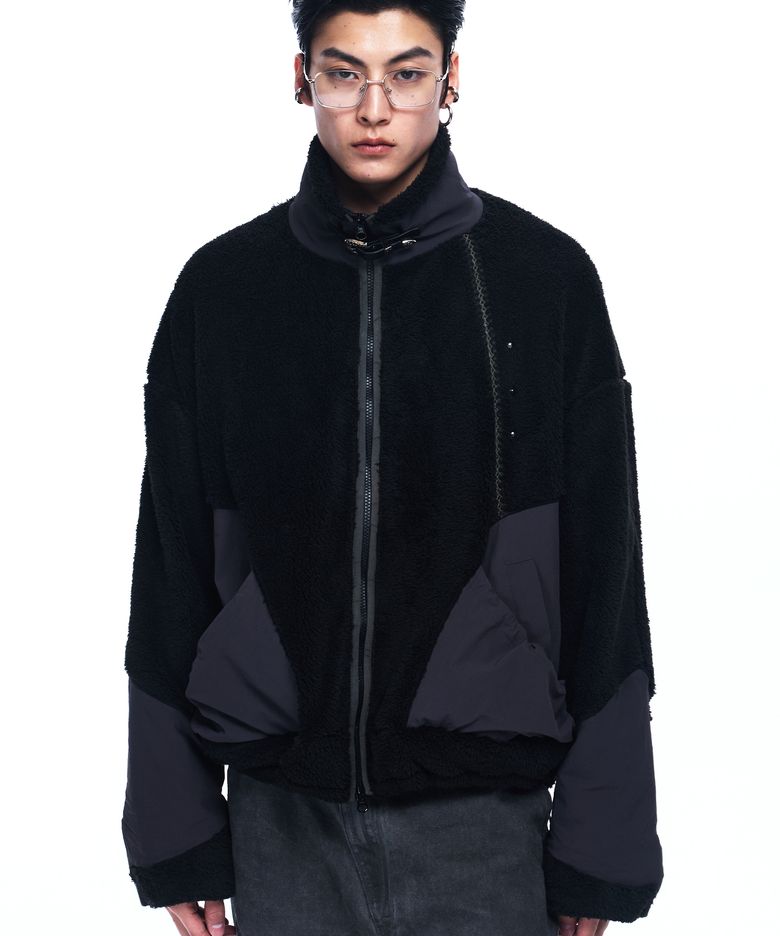 NYLON MIX FLEECE JACKET - BLACK