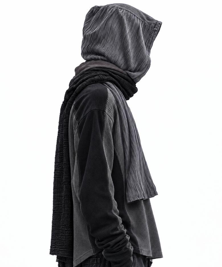 CRINKLE MIX HOOD MUFFLER - BLACK