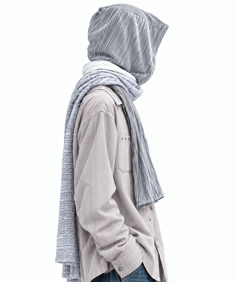 CRINKLE MIX HOOD MUFFLER - GRAY