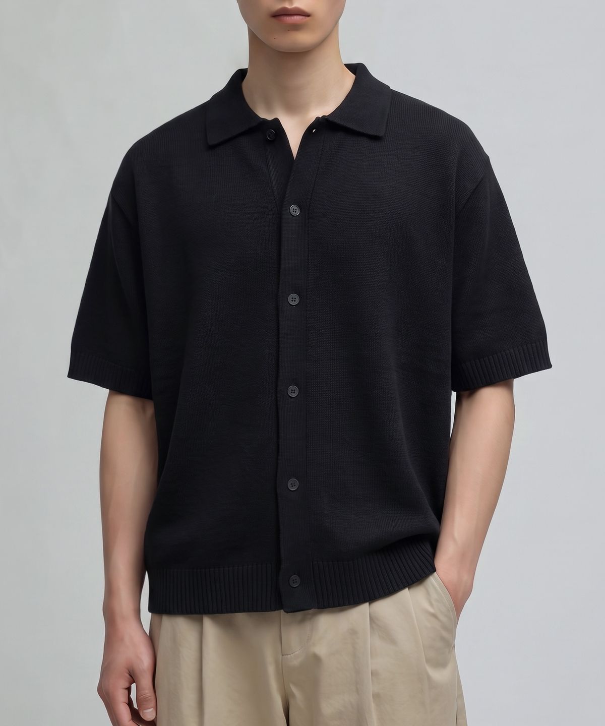 베리베인(VERYVAIN) BOUCLÉ KNIT POLO SHIRT (BLACK)