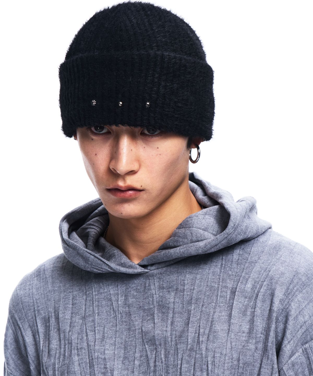 알에스에스씨(RSSC) RIVET HAIRY KNIT BEANIE - BLACK