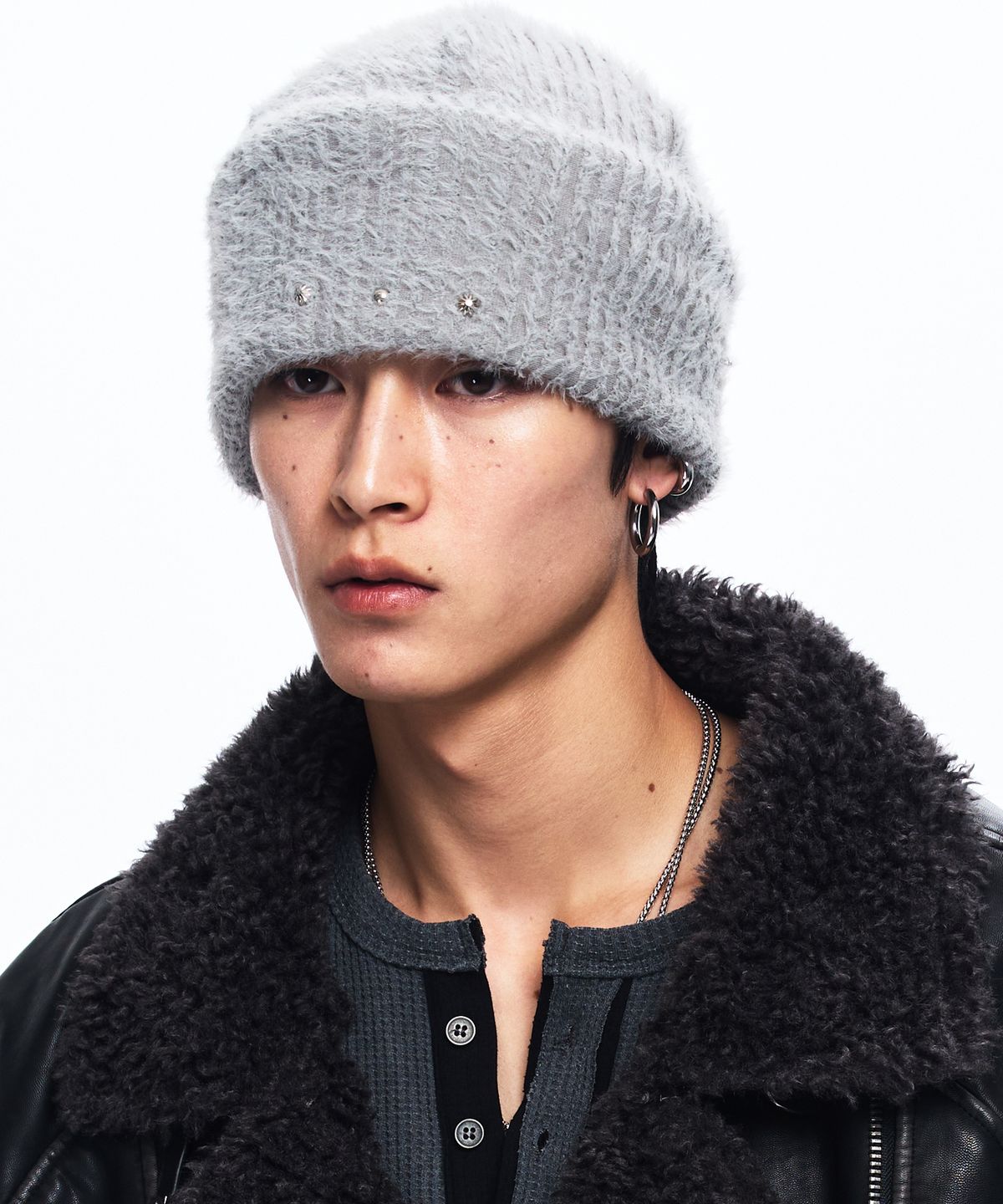 알에스에스씨(RSSC) RIVET HAIRY KNIT BEANIE - GRAY