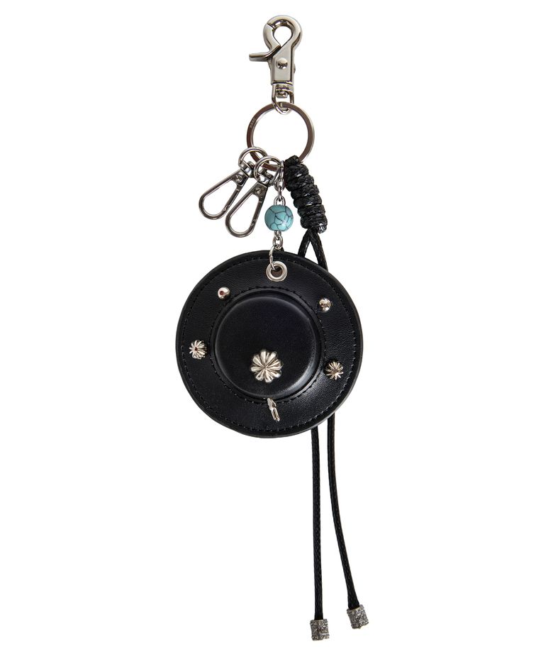 CONCHO LEATHER TAPE MEASURE KEYRING - BLACK