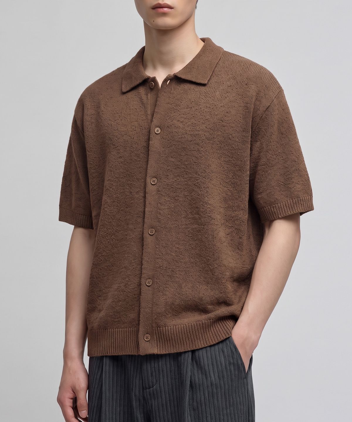 베리베인(VERYVAIN) BOUCLÉ KNIT POLO SHIRT (BROWN)