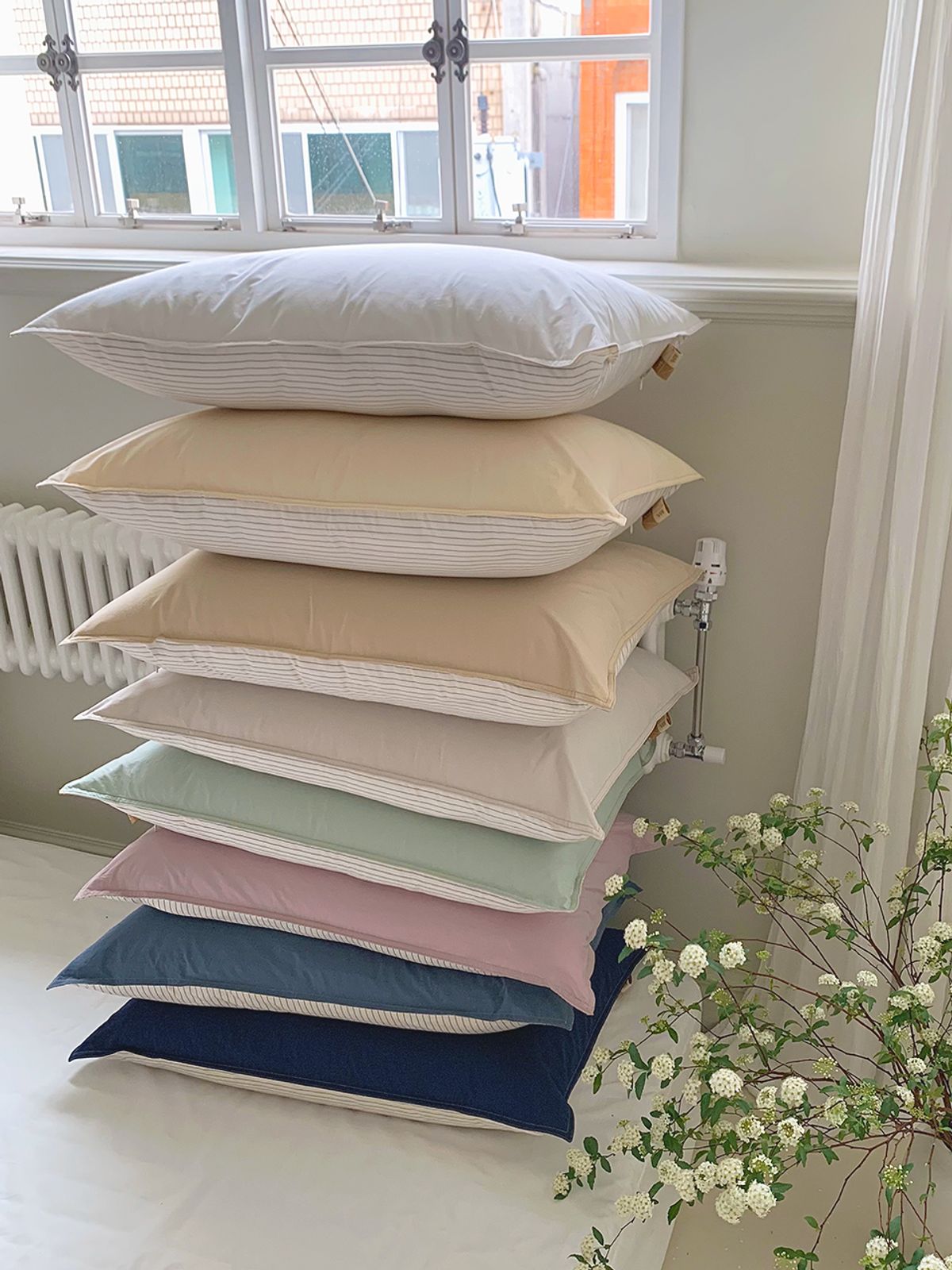 비비홈(VIVIHOME) 라인 스트라이프 양면사용 고밀도 베개커버 5070 (8colors)
