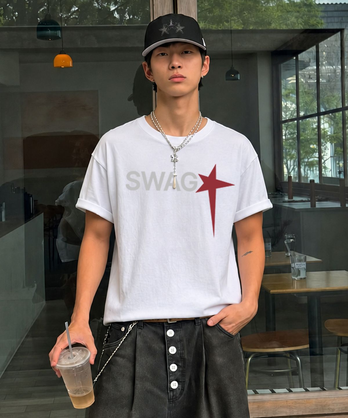 그레이버 오디너리(GRAVER ORDINARY) [ODNR UNISEX]SWAG star 반팔 티셔츠_WHITE
