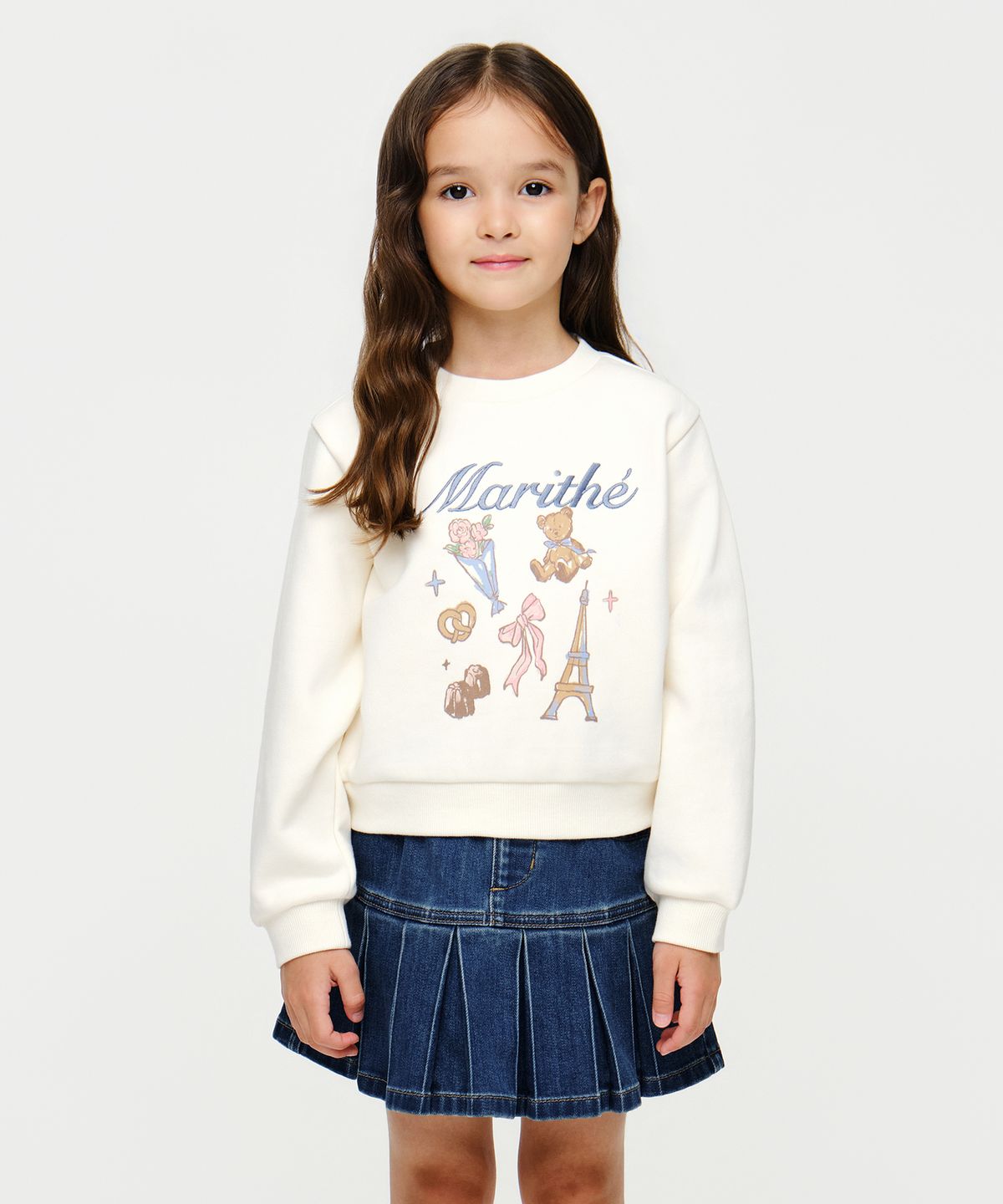 마리떼 키즈(MARITHÉ KIDS) KIDS W GRAPHIC SEMI CROP SWEATSHIRT ivory